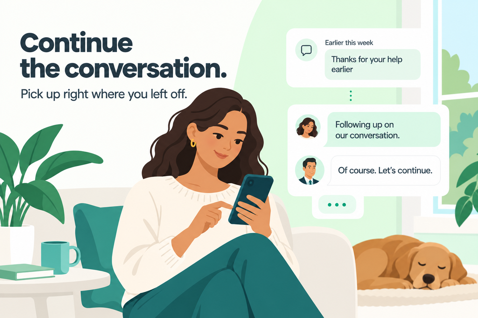 Illustrative account holder returning to an earlier conversation with a banker.