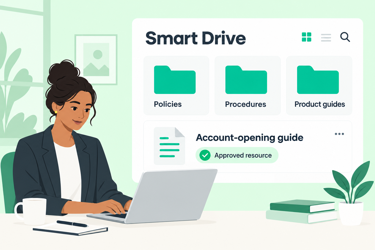 Illustrative content owner organizing approved policies, procedures, and product guides in Smart Drive.