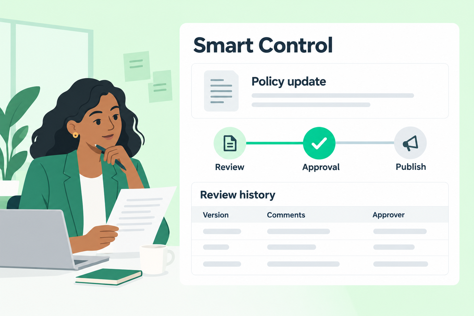 Illustrative reviewer using Smart Control approval stages and review history, not an actual audit record.