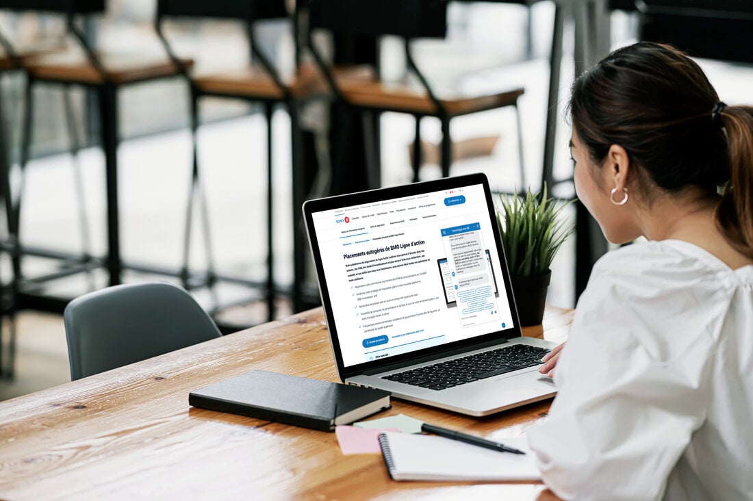 A customer viewing the BMO digital banking site with an Agent IQ chat panel open
